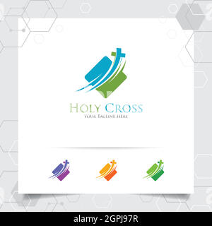 Christian cross logo design with the concept of religious symbol. Cross vector icon for church, baptism Stock Vector