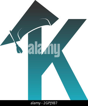 Letter K logo icon with graduation hat design vector Stock Vector