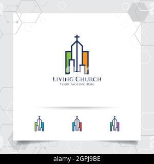 Christian cross vector logo design with a church icon illustration.Christian cross vector logo design with a church icon illustration. Stock Vector