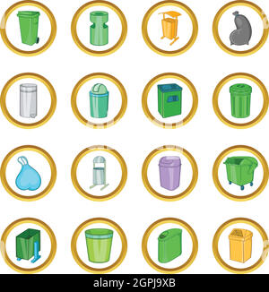 Trashcan vector set, cartoon style Stock Vector