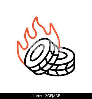 Two lying burning tires revolutionary barricade Stock Vector