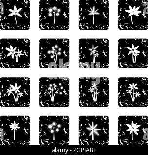 Palm tree set icons, grunge style Stock Vector