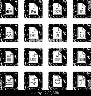 File format set icons, grunge style Stock Vector