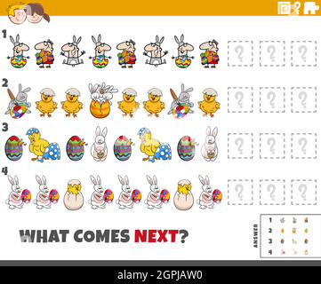 educational pattern game with cartoon Easter characters Stock Vector