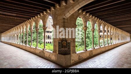 Barcelona, Spain - September 24, 2021: The cloister of the Monastery of Pedralbes. Is a Gothic monastery in Barcelona, Catalonia, Spain Stock Photo