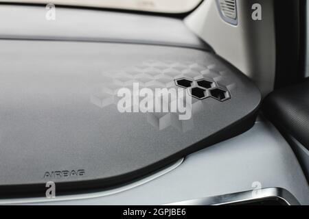 car interrior details with side mirror and door handle visible Stock Photo