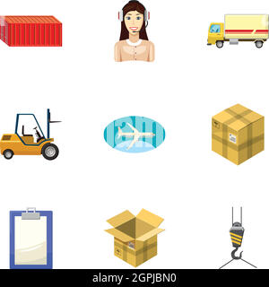 Shipping icons set, cartoon style Stock Vector