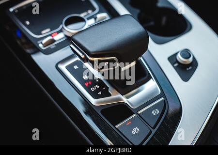 Automatic transmission gear shift in modern car. Stock Photo