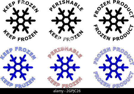 Keep frozen sign. Snowflake symbol with text around it. Black, white and blue color version. Stock Vector