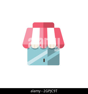 Shop building. Simple store. Marketplace. Flat color icon. Commerce vector illustration Stock Vector