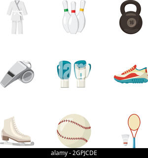 Sports stuff icons set, cartoon style Stock Vector