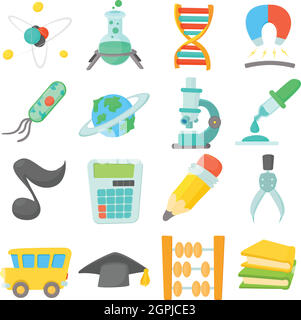 Science education icons set, cartoon style Stock Vector