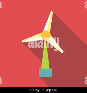 Wind turbine icon, flat style Stock Vector