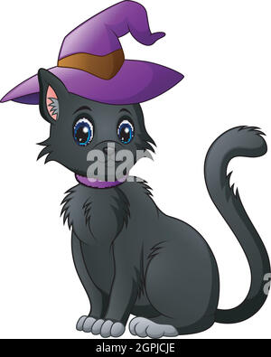 Cartoon black cat in a halloween hat Stock Vector