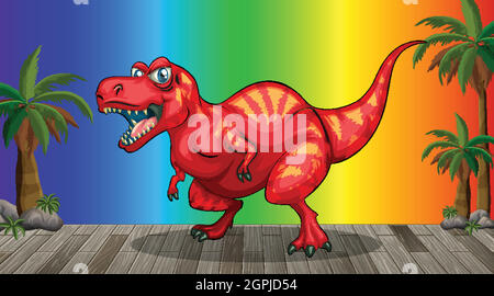 Cartoon dinosaur on rainbow gradient background illustration Stock Vector
