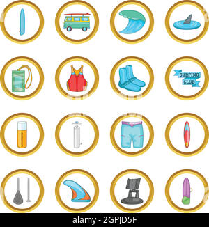 Surfing vector set, cartoon style Stock Vector