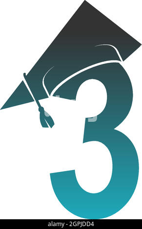 Number 3 logo icon with graduation hat design vector Stock Vector
