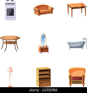 Furniture icons set, cartoon style Stock Vector