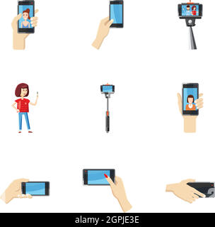 Selfie icons set, cartoon style Stock Vector