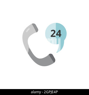 Phone service 24 hours. Support and service. Flat color icon. Commerce vector illustration Stock Vector