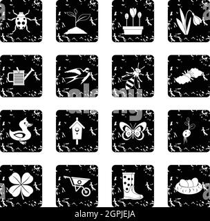 Farming icons set, grunge style Stock Vector