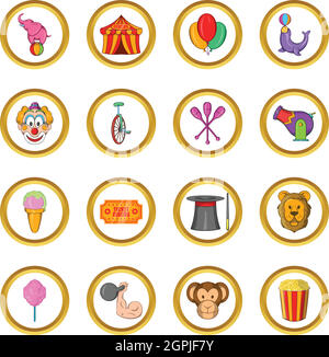 Circus Icons set, cartoon style Stock Vector