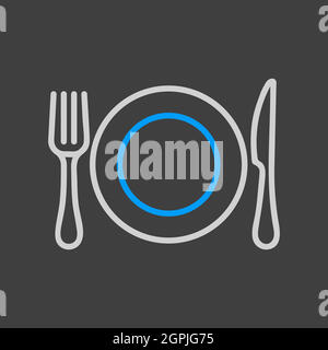 Dinner plate, knife and fork vector icon Stock Vector