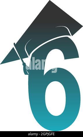 Number 6 logo icon with graduation hat design vector Stock Vector