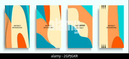 Social media stories and post creative art concept for web, graphic design. Geometric doodle minimalist pattern abstract background. Modern poster template vector illustration set. Trendy bright color Stock Vector