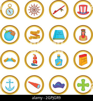 Columbus Day vector set, cartoon style Stock Vector