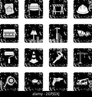 Architecture set icons, grunge style Stock Vector