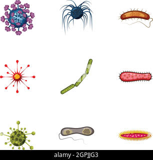 Illness icons set, cartoon style Stock Vector