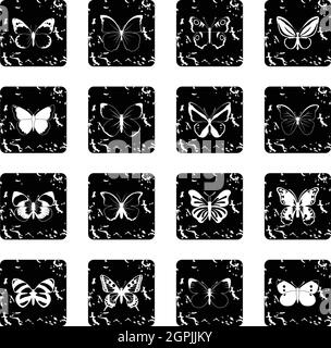 Butterfly set set icons, grunge style Stock Vector
