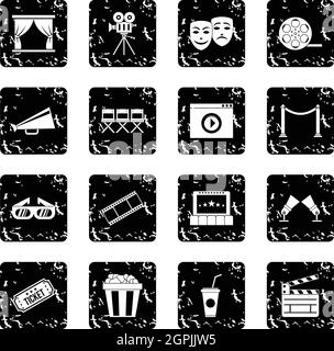 Cinema set icons, grunge style Stock Vector