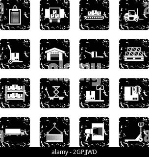 Logistic set icons, grunge style Stock Vector
