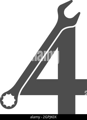 Number 4 logo icon with wrench design vector Stock Vector