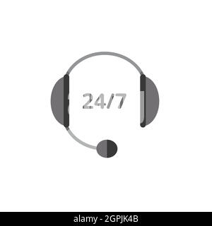 Call center. Headphone. 24 7 Phone assistant. Flat color icon. Commerce vector illustration Stock Vector