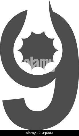 Number 9 logo icon with wrench design vector Stock Vector