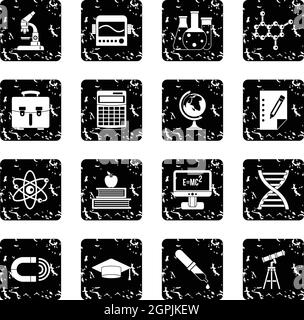 Education set icons, grunge style Stock Vector