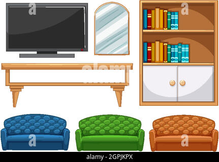 Furniture set for interior design on white background illustration Stock Vector