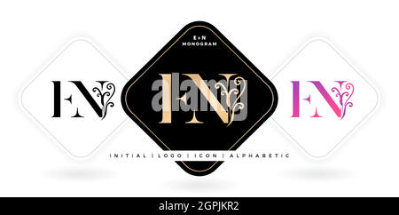 EN initials letters and graphic name symbols, EN Monogram, for Wedding couple logo title alphabet, logo company and icon corporate, with three colors variation designs with isolated white backgrounds. Stock Vector