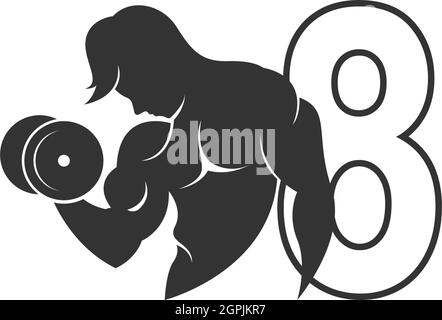 Number 8 logo icon with a person holding barbell design vector Stock Vector