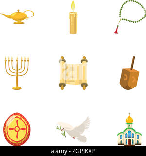 Religious faith icons set, cartoon style Stock Vector