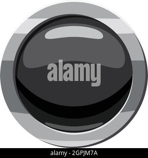 Round black button icon, cartoon style Stock Vector