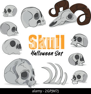 Set of vector skulls for Halloween Day of the Dead Stock Vector