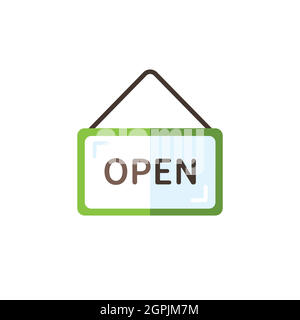 Open notice. Label with text. Flat color icon. Commerce vector illustration Stock Vector