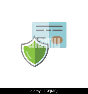 Secure payment. Credit card and security shield. Flat color icon. Commerce vector illustration Stock Vector