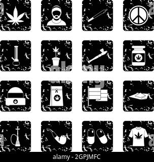 Rastafarian set icons, grunge style Stock Vector