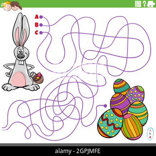 educational maze game with cartoon Easter Bunny with eggs Stock Vector