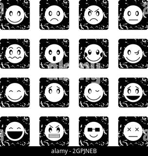 Emoticon set icons, grunge style Stock Vector